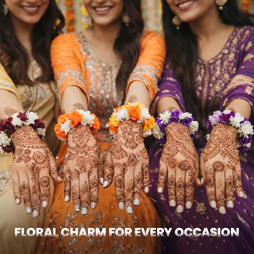 2 Pcs Multi Colors Artificial Flower Hand Bangles - Gajray