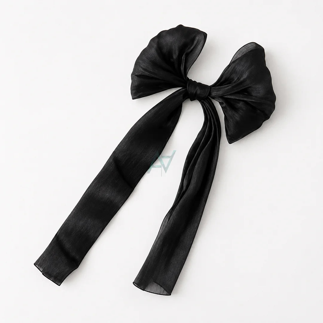 Long Tail Ribbon Bow Pin – Cute Hair Clip for Casual & Party Wear