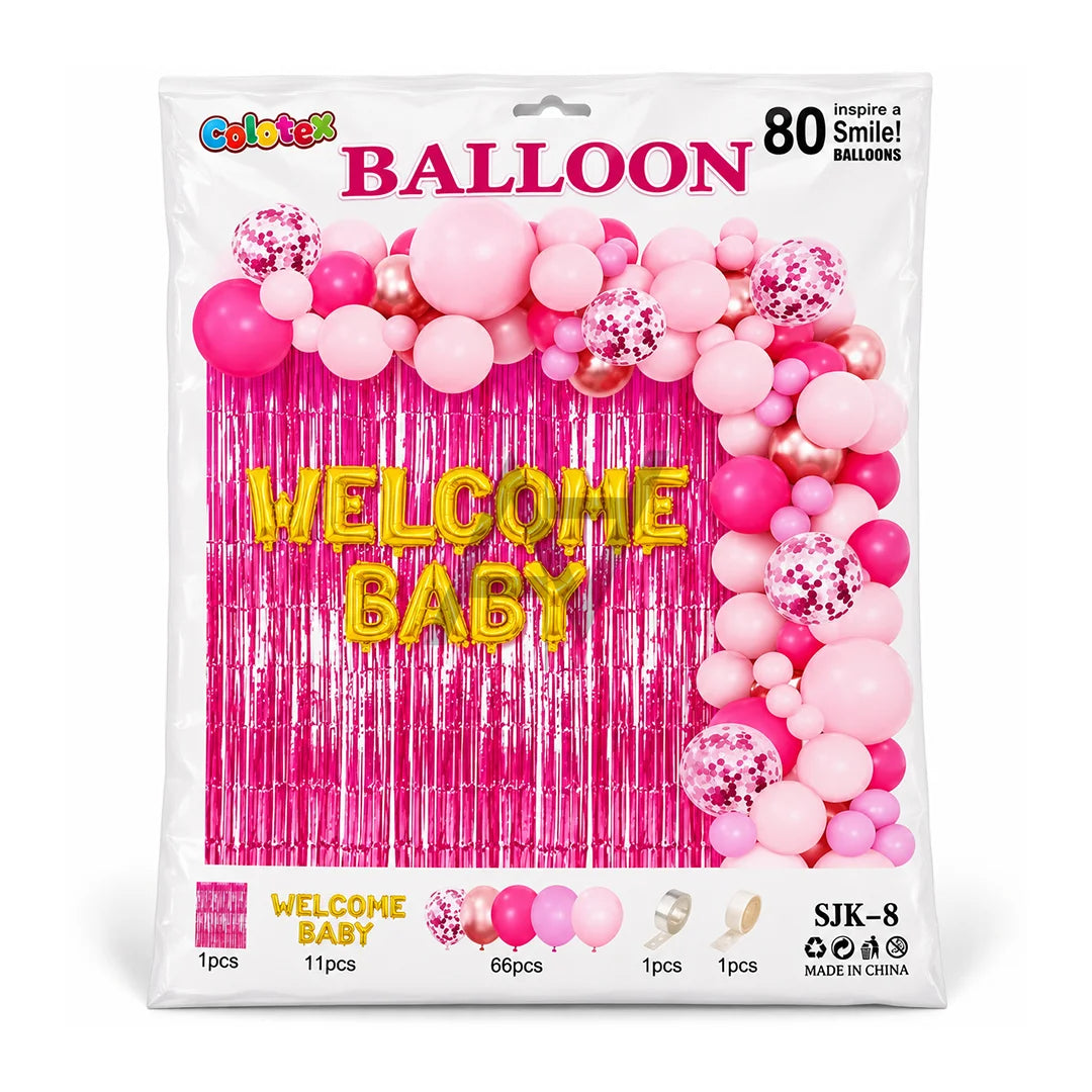 Welcome Baby Decoration Kit – Pink & Gold Balloon Party Set