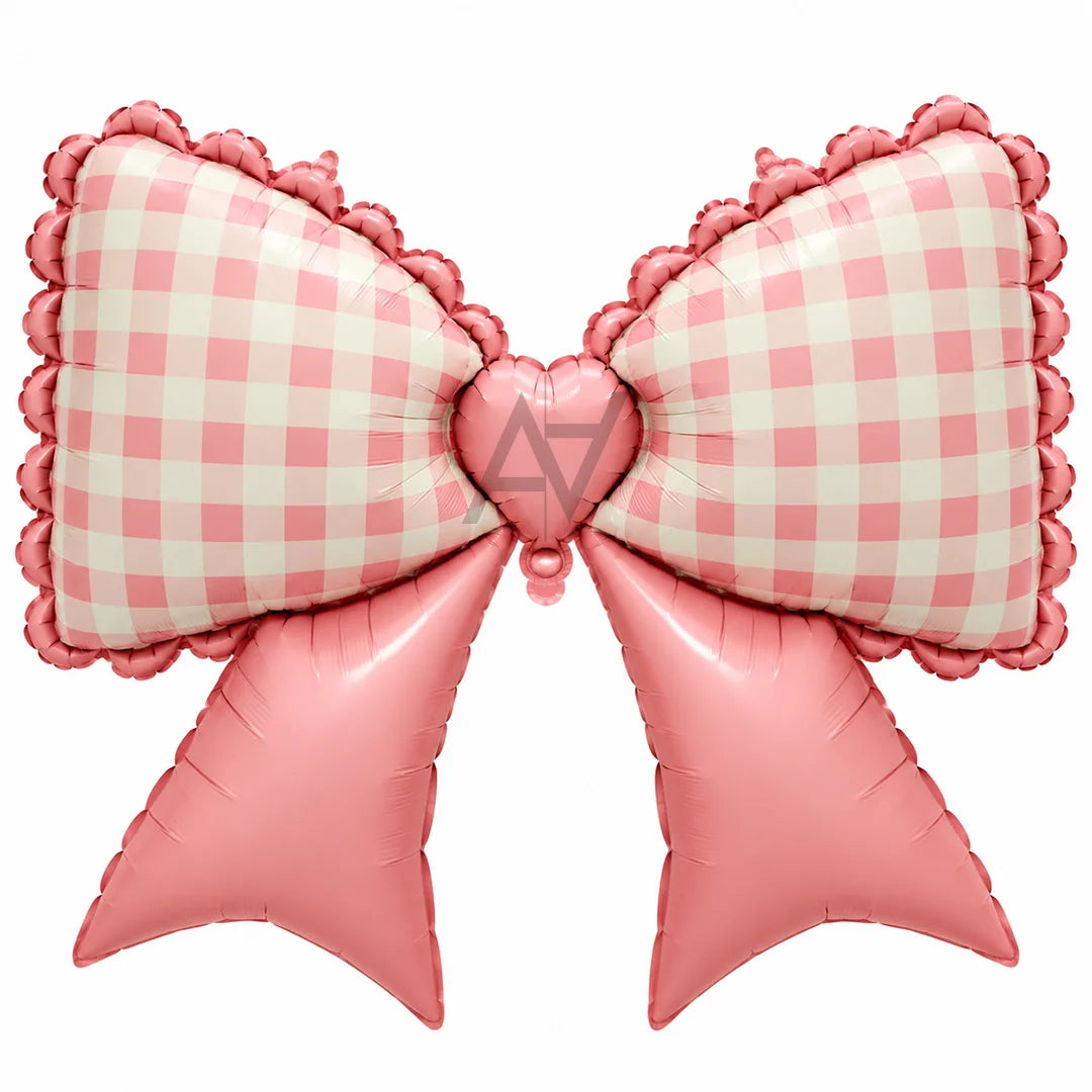 Gingham Bow Foil Balloon for Baby Shower & Party Decorations