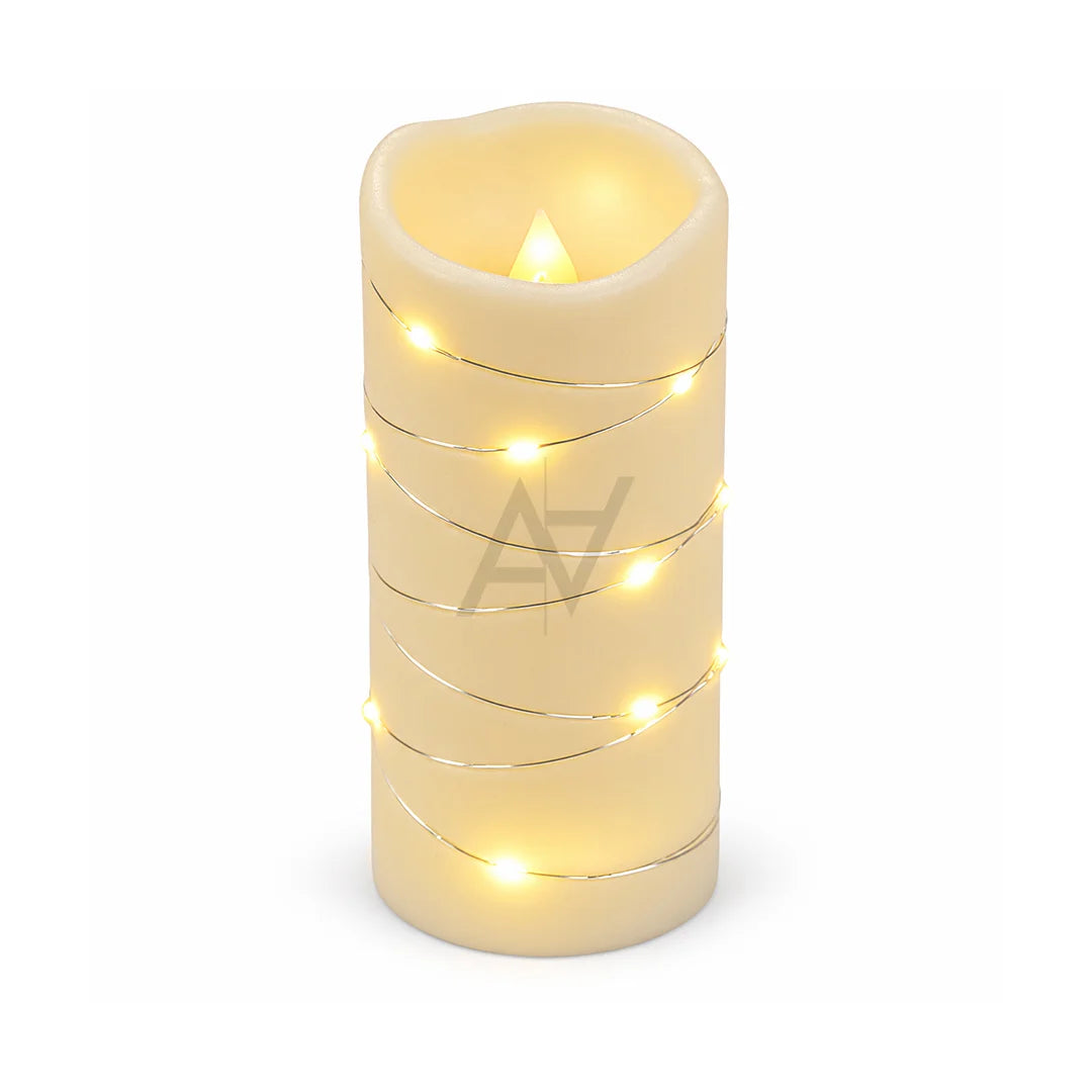 Decorative LED Candle Pillar Set with Golden Wire Detail