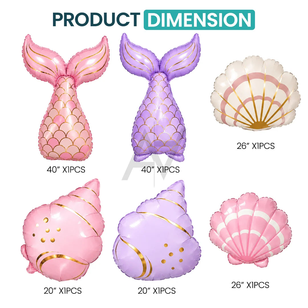 Mermaid Foil Balloon Set - 6 pcs
