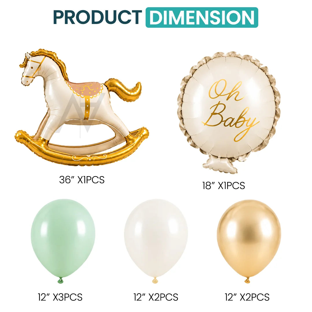Horse Foil Balloon Set – Gold & White Baby Shower Party Decorations
