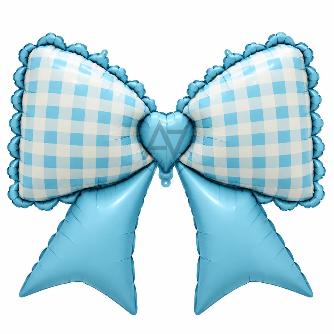 Gingham Bow Foil Balloon for Baby Shower & Party Decorations