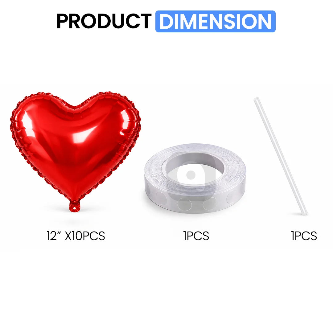 Heart Shape Foil Balloon Set – 12 Pcs