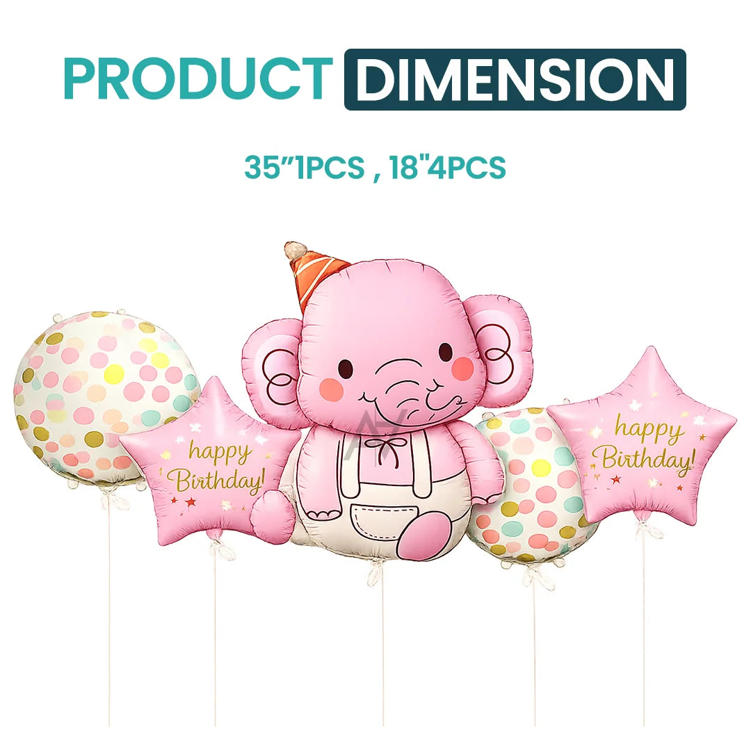 Elephant Theme 5 Pcs Foil Balloon Set