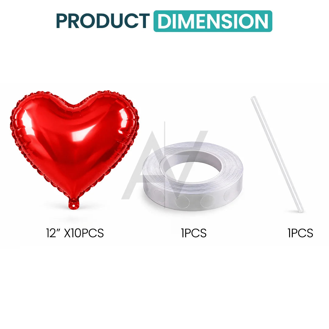 Heart Shape Foil Balloon Set – 12 Pcs