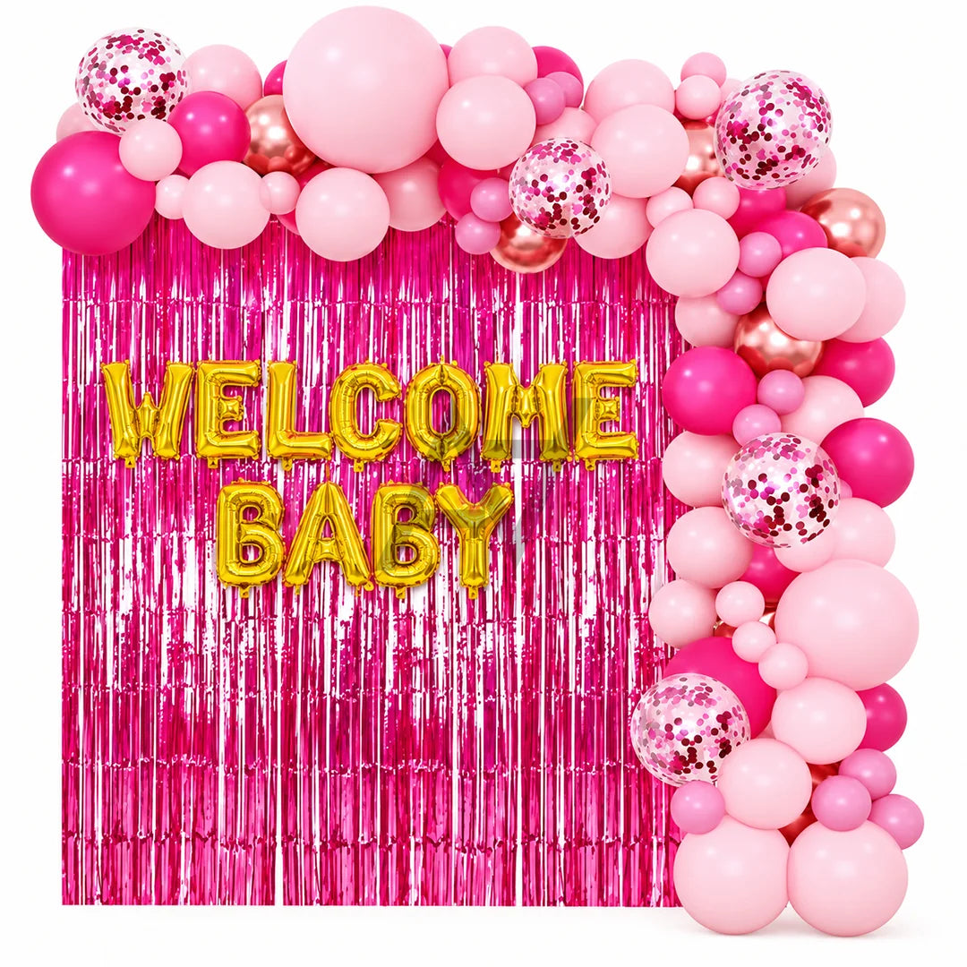 Welcome Baby Decoration Kit – Pink & Gold Balloon Party Set