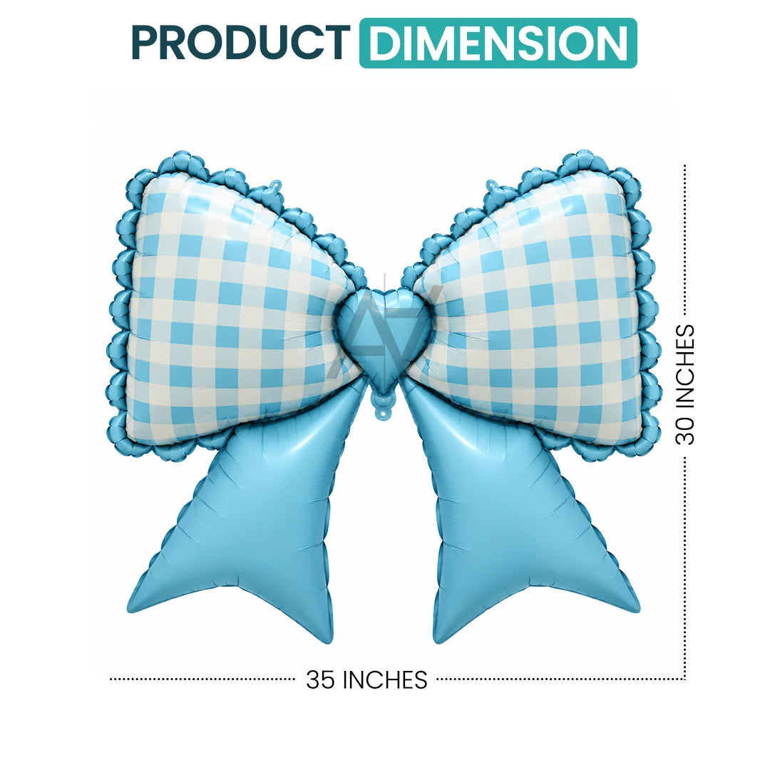 Gingham Bow Foil Balloon for Baby Shower & Party Decorations