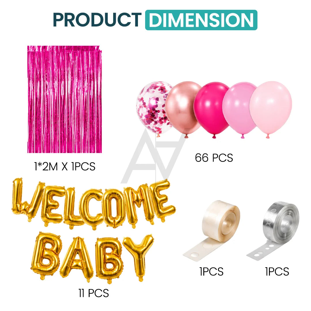 Welcome Baby Decoration Kit – Pink & Gold Balloon Party Set