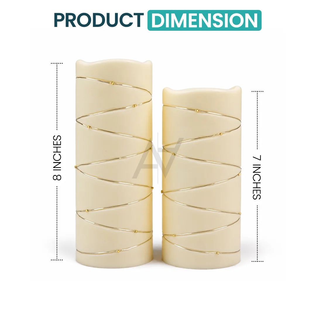 Decorative LED Candle Pillar Set with Golden Wire Detail