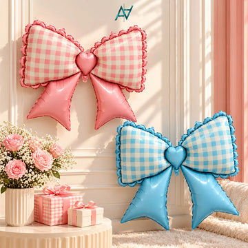 Gingham Bow Foil Balloon for Baby Shower & Party Decorations