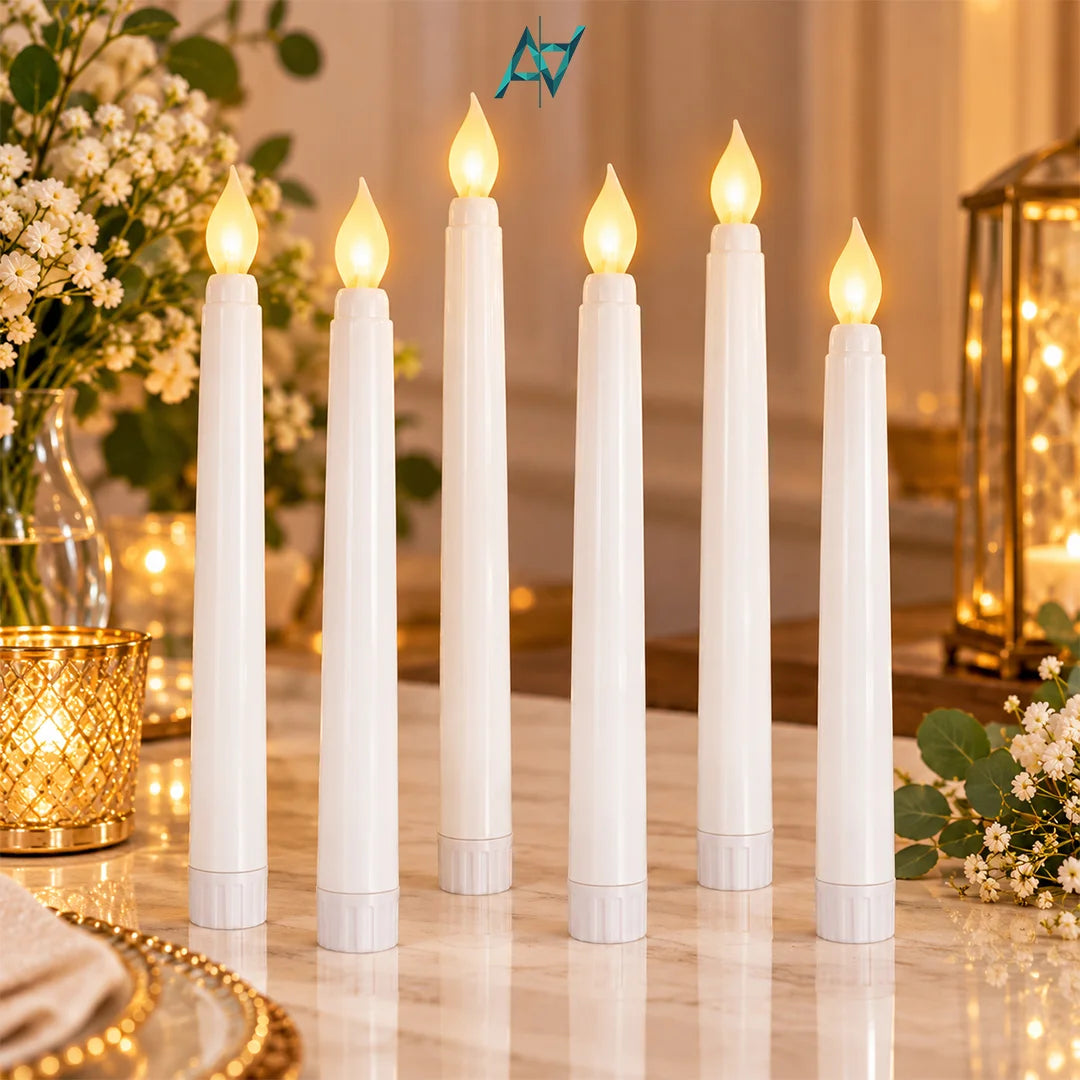 LED Taper Candle - Long Pole Flameless Battery Operated For Candle Light Dinner