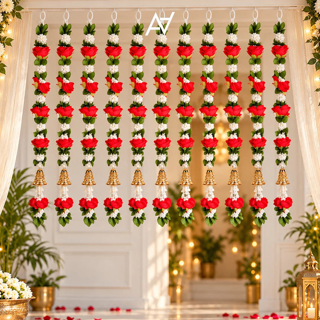 Artificial Red & White Flower Hanging Garland