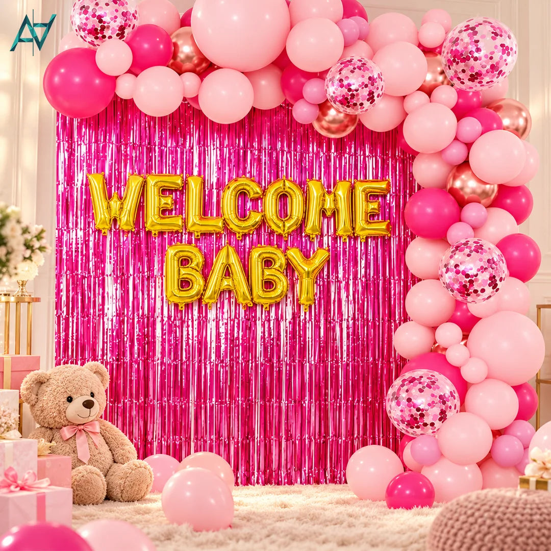 Welcome Baby Decoration Kit – Pink & Gold Balloon Party Set