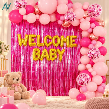 Welcome Baby Decoration Kit – Pink & Gold Balloon Party Set