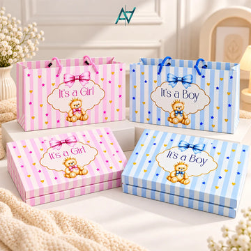 Baby Shower Gift Box & Bag – It's a Boy / It's a Girl Birth Announcement Favors
