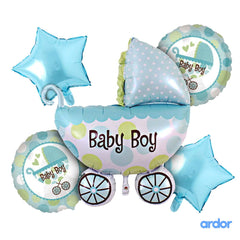 Baby Boy Cart Shaped 5 Pcs Foil Balloons Set - ardor