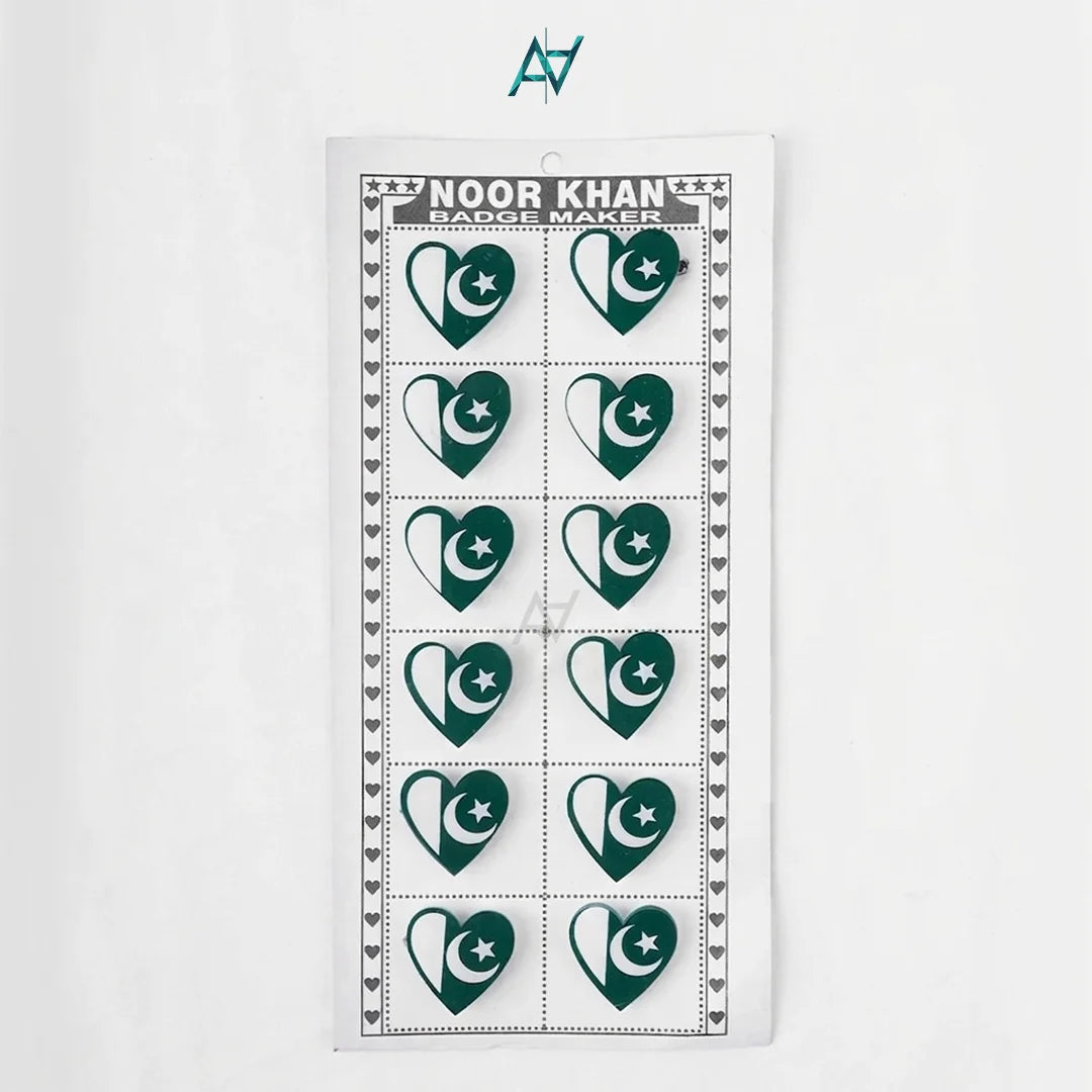 Heart Shape Pakistan Flag Badges