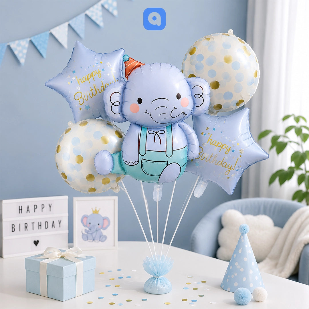 Elephant Helium Foil Balloon Set | Jungle & Safari Birthday Party Decorations