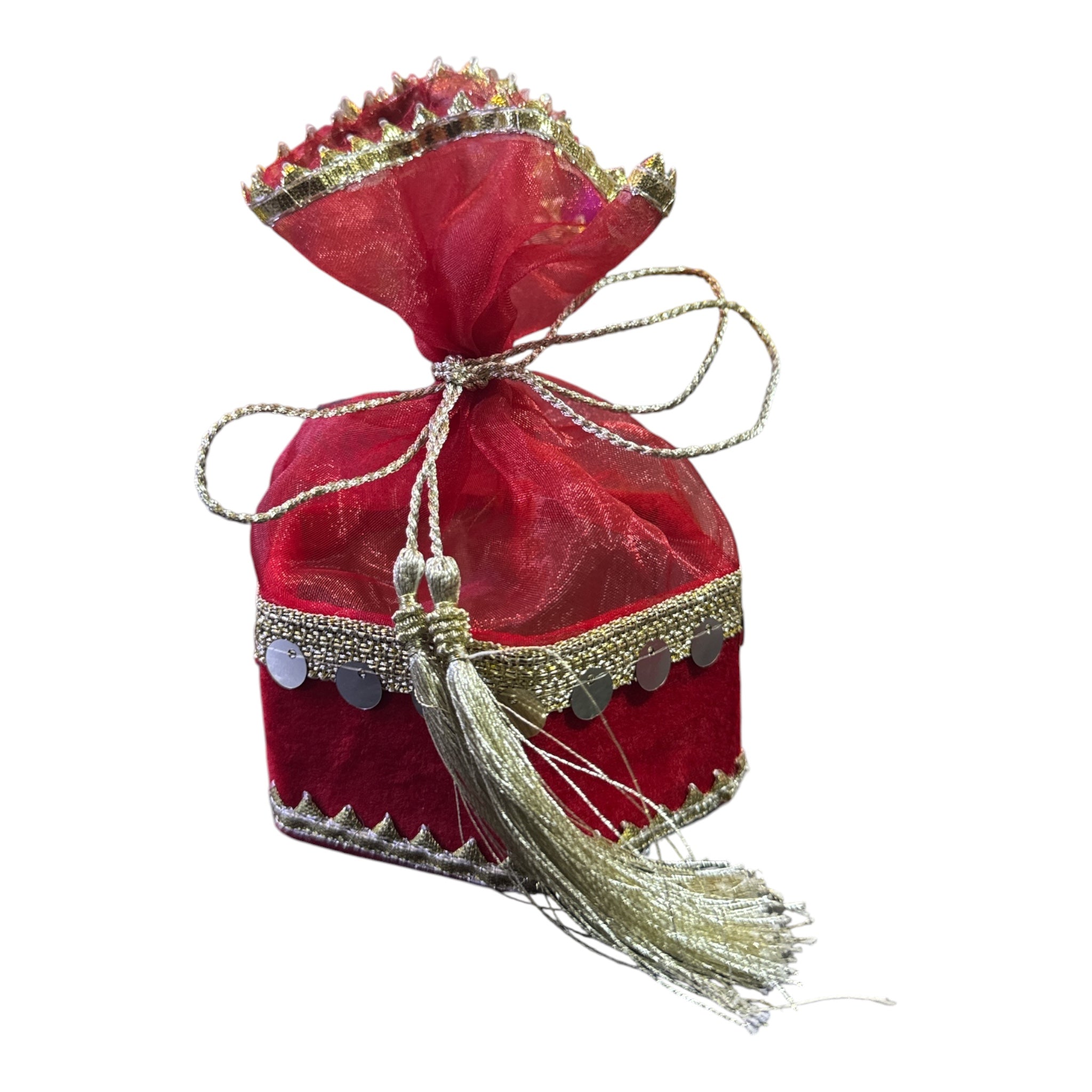 Luxury Organza Potli Gift Box with Tassel | Wedding Favor Basket for Mehndi, Mayun, Nikkah & Shadi Gifts