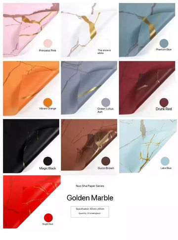 20pcs/Pack Flower Wrapping Paper Golden Marble Transparent Gift Packing Florist Bouquet Wrapping Paper/Sheets