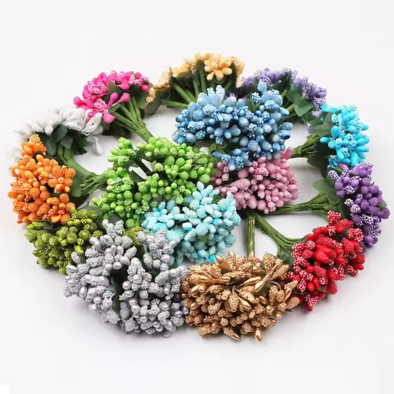 144pcs Mini Stamen Flower Artificial Flowers Craft Fake Flowers For Wedding Bouquet Party Artificial Roses