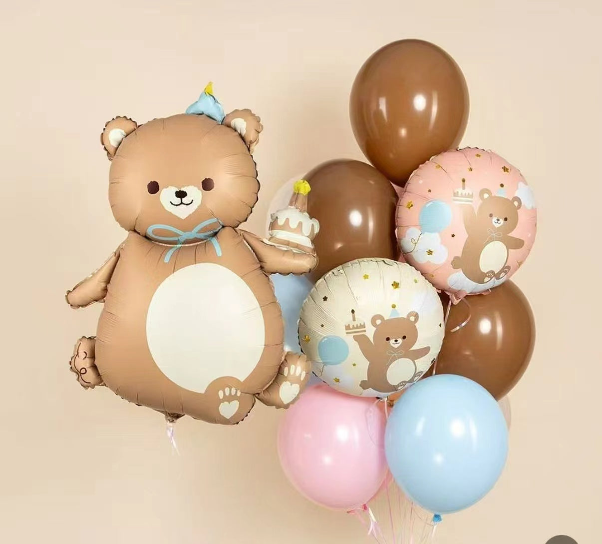 Royal Teddy Bear Balloon Bouquet – Pastel Brown Theme Set