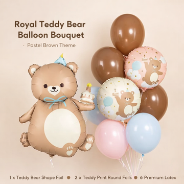 Royal Teddy Bear Balloon Bouquet – Pastel Brown Theme Set