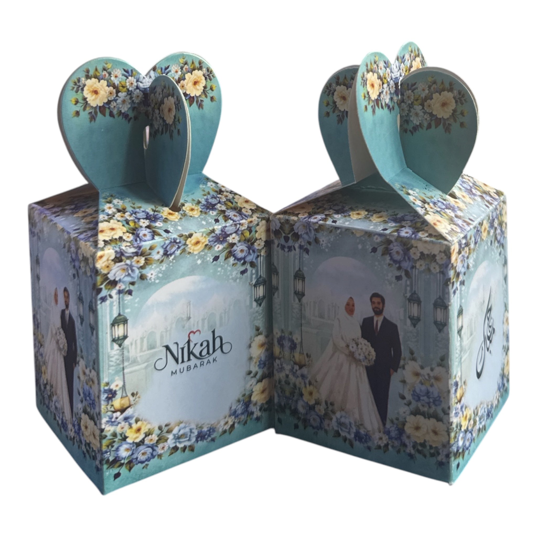 Personalized Nikkah Mubarak Gift Box with Heart Handle | Custom Wedding Favor Box