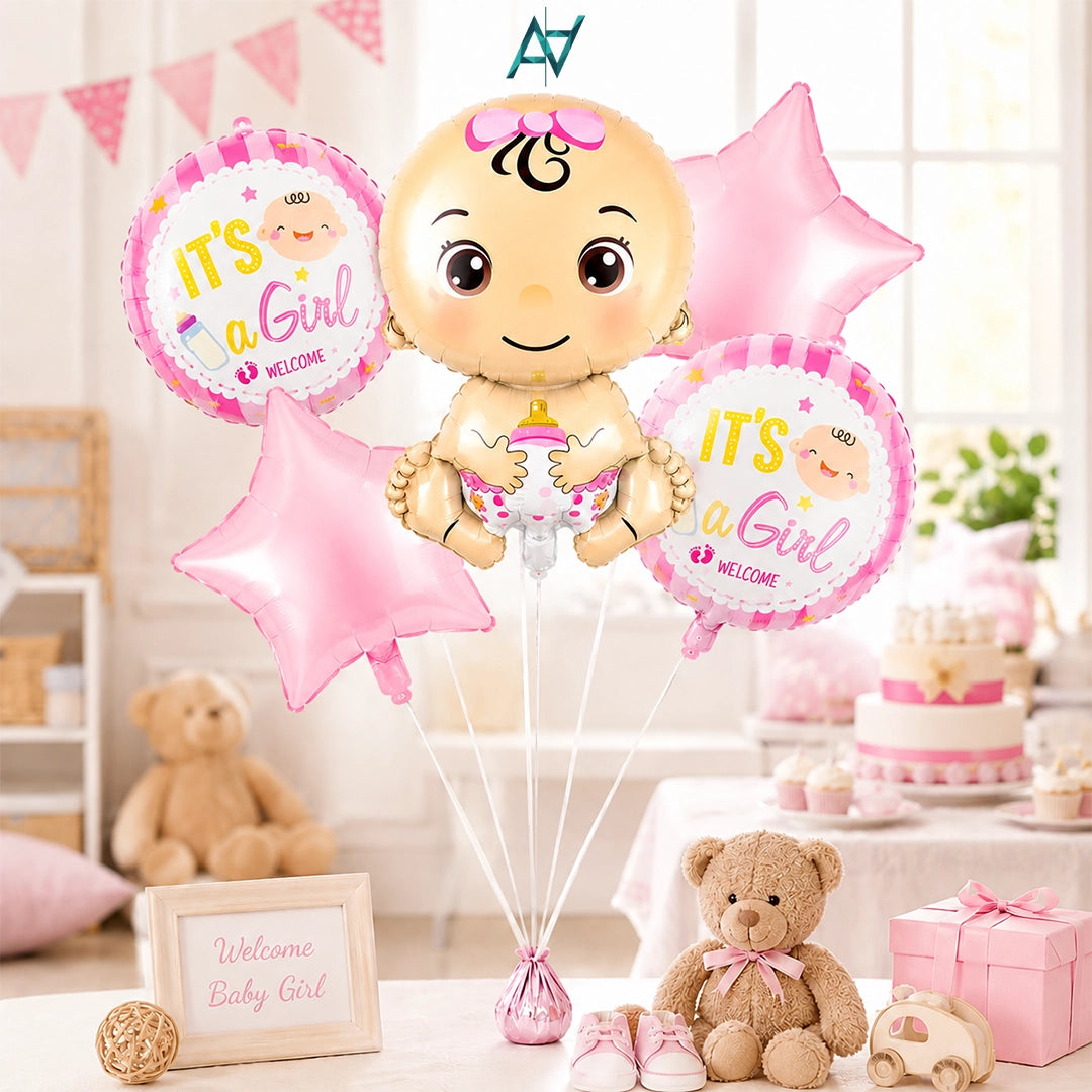 It’s A Girl Foil Balloon Set | Baby Shower & Welcome Baby Girl Decorations