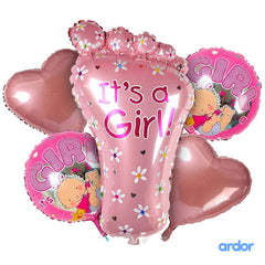 Its a Girl 5 Pcs Foot Shaped Foil Balloons Sets - ardor