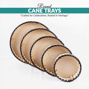 Brown & White Round Cane Serving & Storage Tray for Home Decor - aliakbardecoration