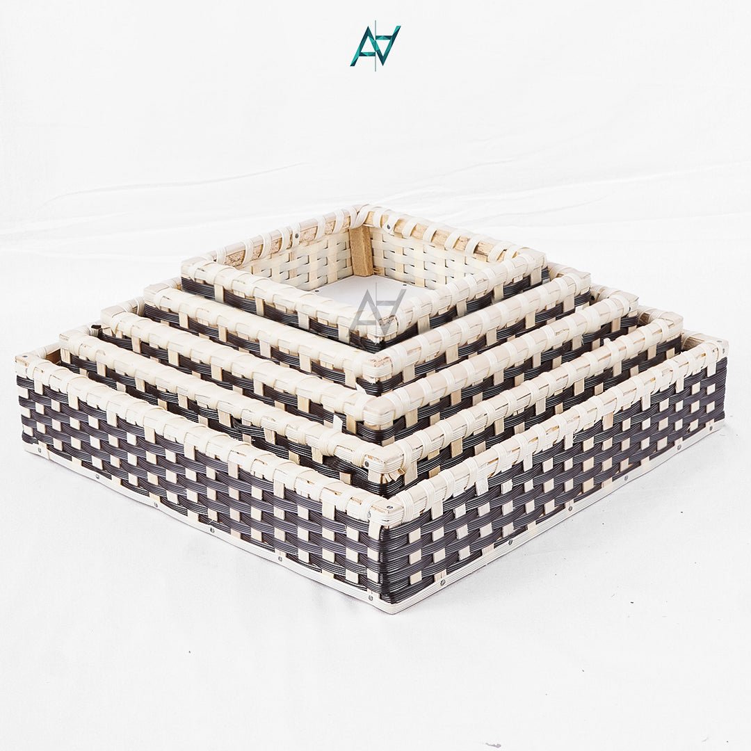 Brown & White Square Cane Basket for Home or Gifting - aliakbardecoration