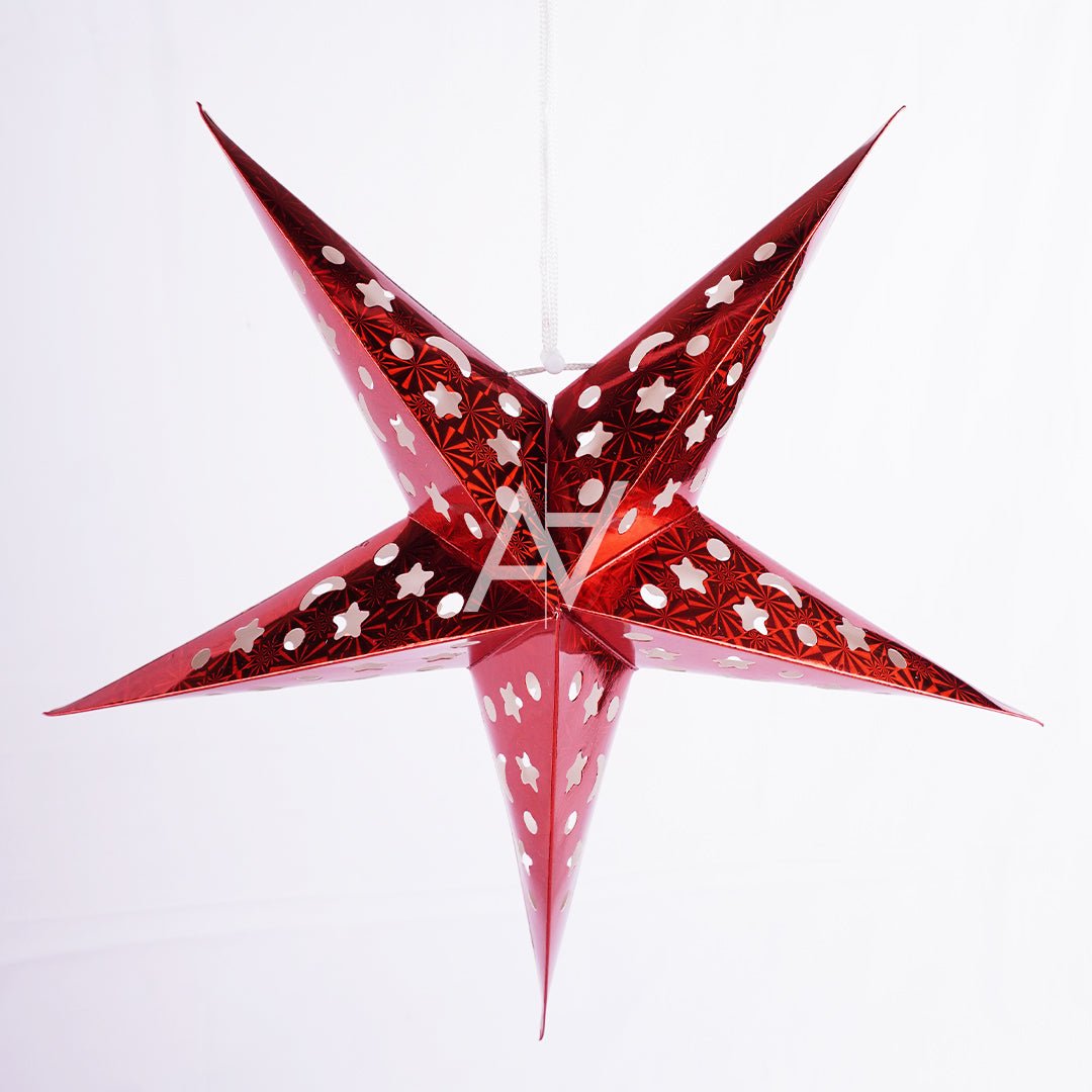Christmas 5 - Point Hanging Star – Red / Gold / White - aliakbardecoration