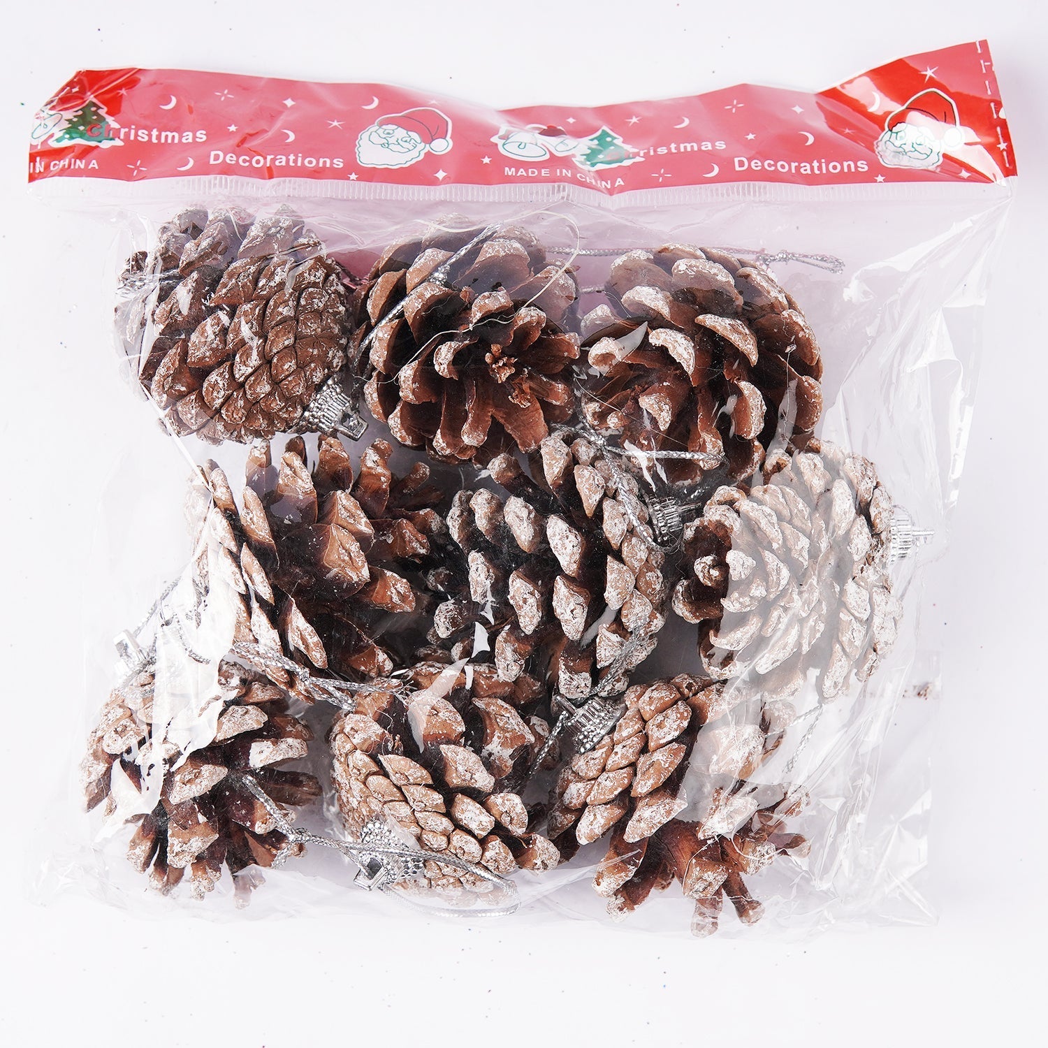 Christmas 9 Pcs Hanging Pinecone Wood Frosted For Christmas Party Decor - aliakbardecoration