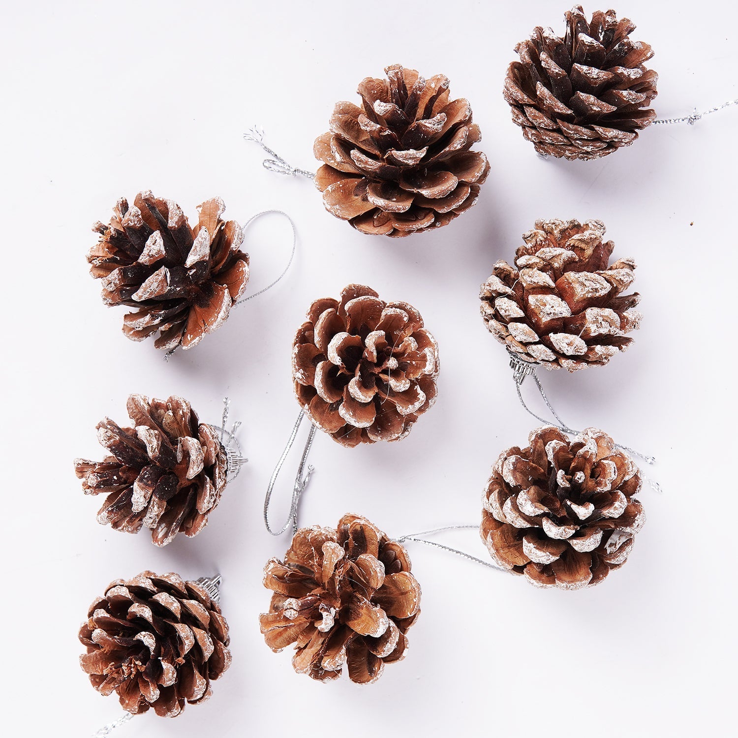 Christmas 9 Pcs Hanging Pinecone Wood Frosted For Christmas Party Decor - aliakbardecoration