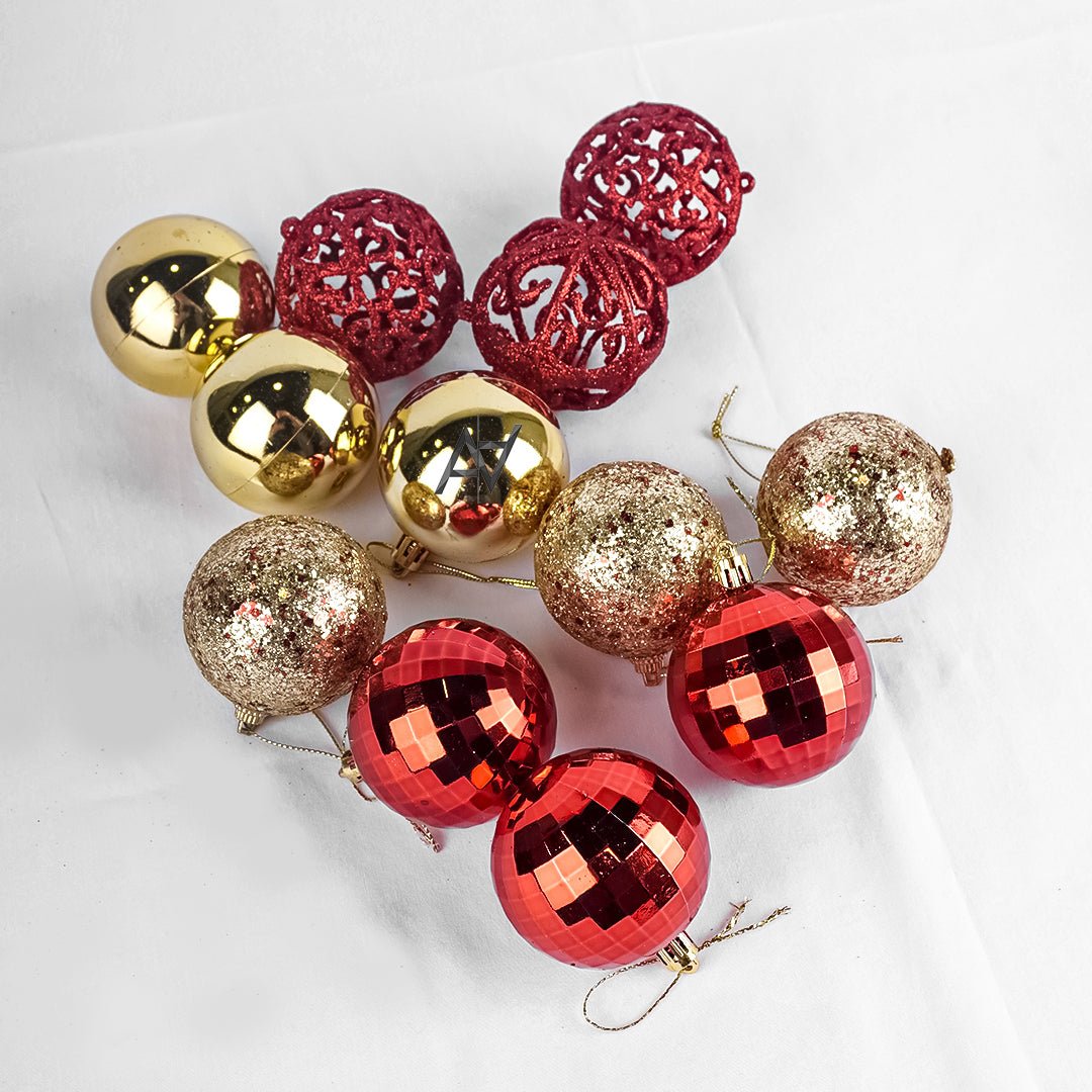 Christmas Hanging Balls – Set of 12 (Red & Gold Mix) - aliakbardecoration