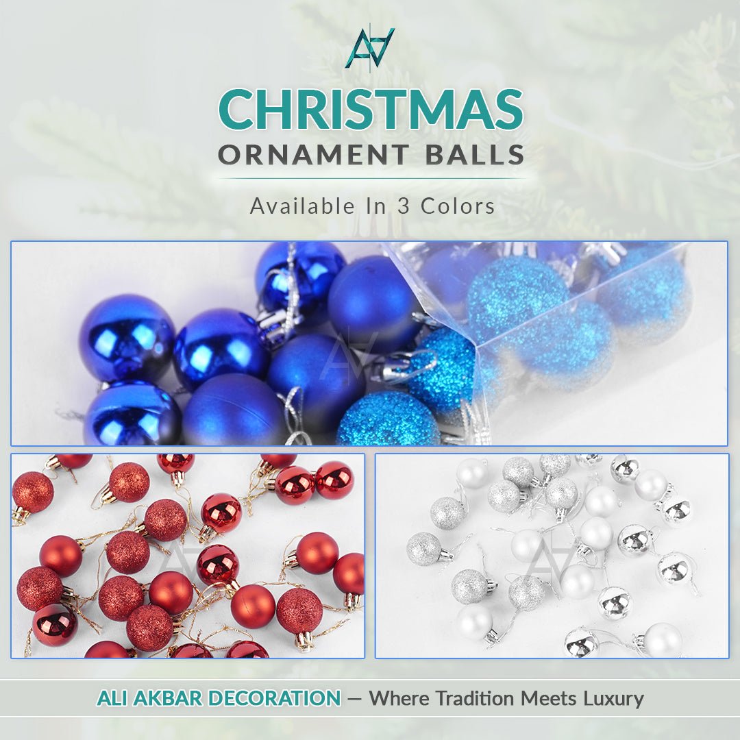 Christmas Hanging Balls – Set of 24 (Red / Silver / Blue) - aliakbardecoration