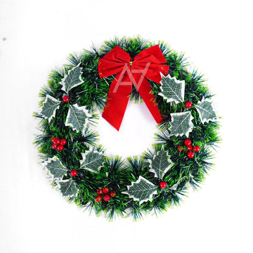 Christmas Holly & Red Bow Wreath - aliakbardecoration