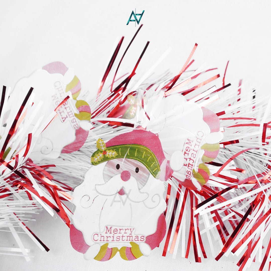 Christmas Tinsel Wreath – Red & White Festive Decor - aliakbardecoration