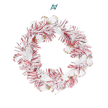 Christmas Tinsel Wreath – Red & White Festive Decor - aliakbardecoration