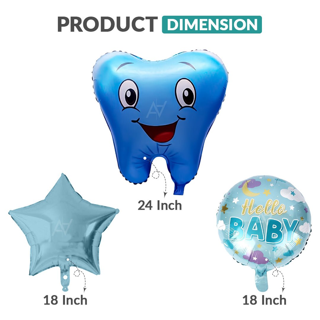 First Tooth Foil Balloon Set (5 Pcs) – Cute Baby Party Balloons - aliakbardecoration