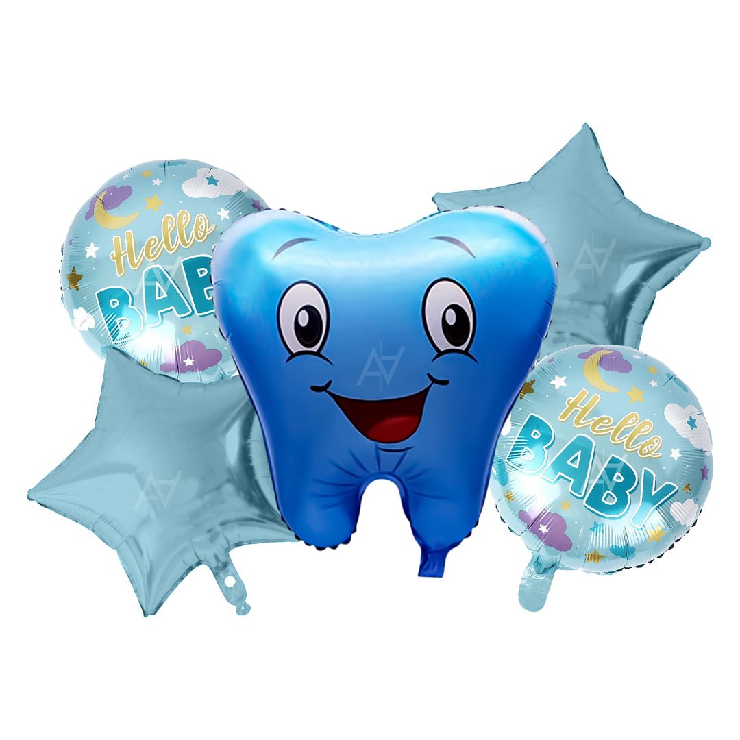 First Tooth Foil Balloon Set (5 Pcs) – Cute Baby Party Balloons - aliakbardecoration