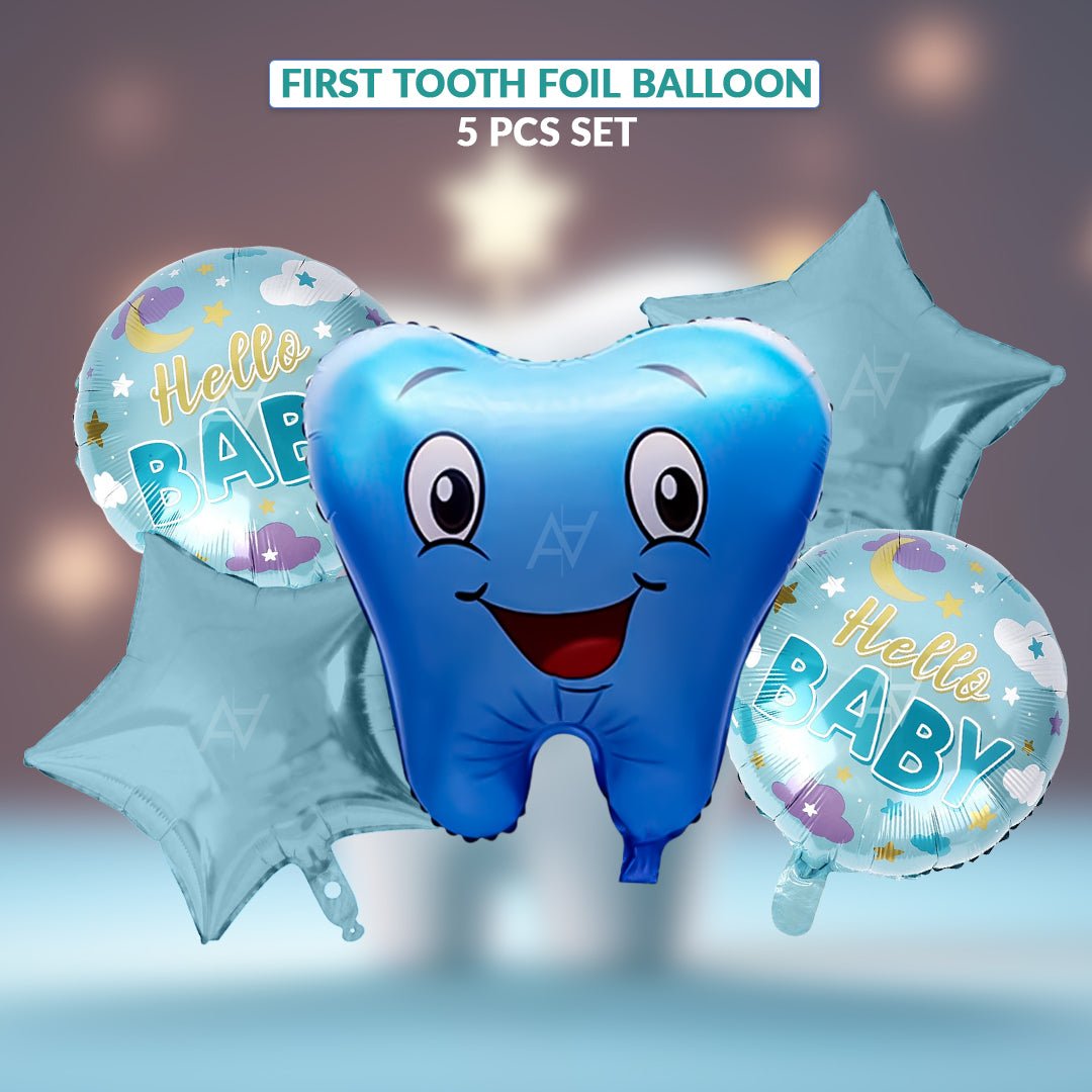 First Tooth Foil Balloon Set (5 Pcs) – Cute Baby Party Balloons - aliakbardecoration