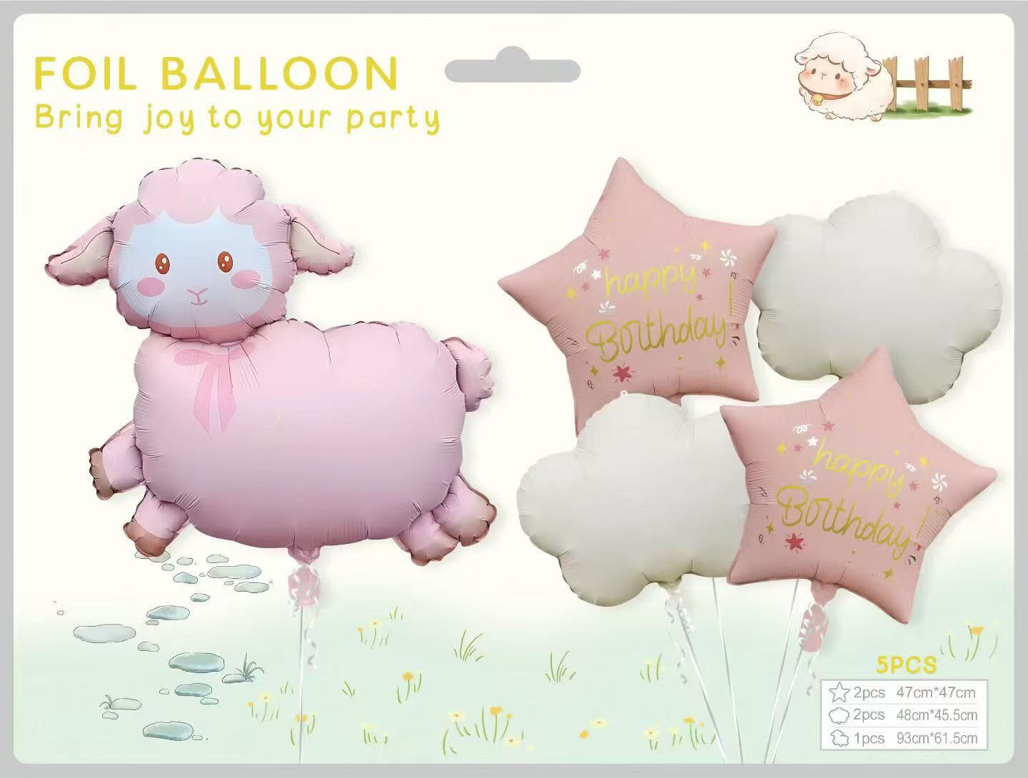 5 Pcs Sheep Foil Balloon