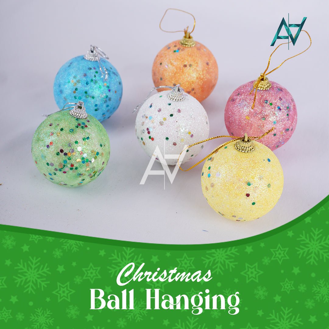 Glitter Christmas Hanging Balls – Pack of 6 - aliakbardecoration