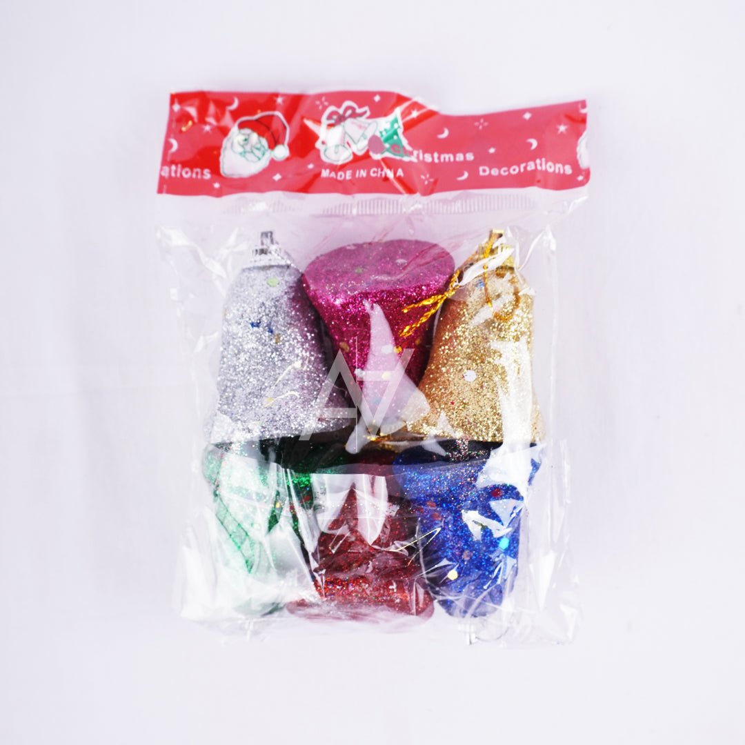 Glitter Christmas Hanging Bells – 6 Pcs - aliakbardecoration