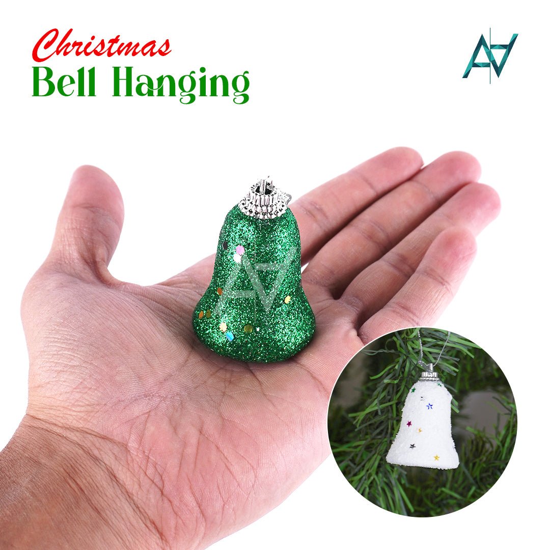 Glitter Christmas Hanging Bells – 6 Pcs - aliakbardecoration