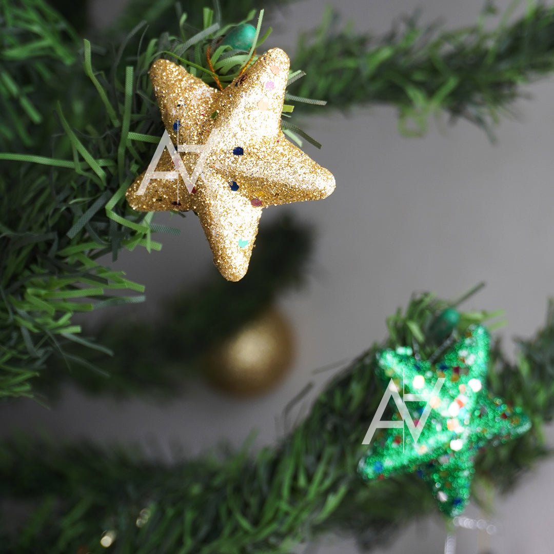 Glitter Christmas Star Hanging – Set of 6 (Multicolor) - aliakbardecoration